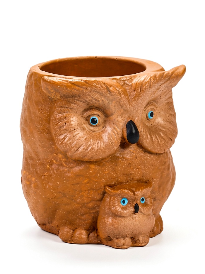Декоративное кашпо для цветов «Сова с совёнком», 200 мл, 8×8×9 см, гипс