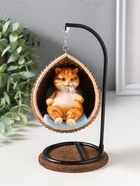 Сувенир полистоун лак "Пухлый кот ест мороженое, в кресле-качеле" 11,5х10,5х18 см - фото 809554110