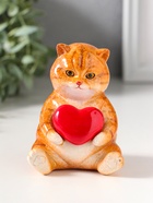 Сувенир полистоун лак "Пухлый котик с красным сердцем" 7,8х7,3х10 см - фото 809554115