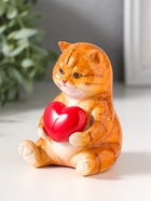 Сувенир полистоун лак "Пухлый котик с красным сердцем" 7,8х7,3х10 см - фото 809554118