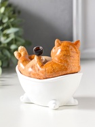 Фигурка полистоун лак «Пухлый кот лежит в ванне с бокалом», 11.5×7.7×10.5 см - Фото 3