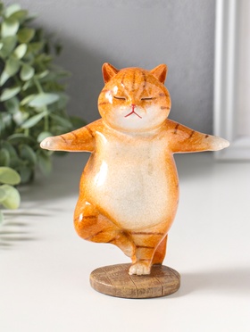 Фигурка полистоун лак «Пухлый кот-йог», 12×7×14.7 см