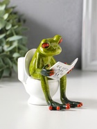 Сувенир полистоун лак "Лягушонок на унитазе с журналом" 10,5х6х10,5 см - фото 809554171