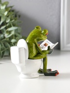Сувенир полистоун лак "Лягушонок на унитазе с журналом" 10,5х6х10,5 см - фото 809554172