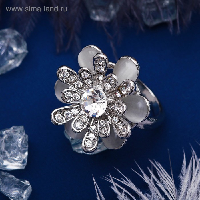 Кольцо "Цветок", цвет серебро, размер МИКС - Фото 1