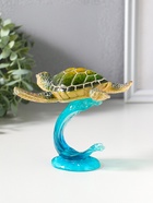Сувенир полистоун лак "Черепаха на волне" зелёный 13,3х12,3х11,6 см - фото 809554218