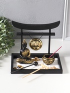 Японский сад камней настольный «Дзен. Будда у гонга», с подставкой для благовоний и набором аксессуаров, 16×22×19 см  (артикул 10686639)  большой выбор товаров оптом и в розницу по низким ценам с доставкой