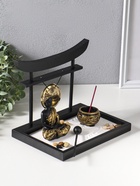 Японский сад камней настольный «Дзен. Будда у гонга», с подставкой для благовоний и набором аксессуаров, 16×22×19 см  (артикул 10686639)  большой выбор товаров оптом и в розницу по низким ценам с доставкой