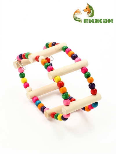 Игрушка для птиц «Качели с бусинами», 20 см, 6 ступеней, цвет МИКС