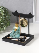 Японский сад камней настольный «Дзен. Будда в бирюзовом у гонга», с подставкой для благовоний и набором аксессуаров, 13.2×15×16 см  (артикул 10961672)  большой выбор товаров оптом и в розницу по низким ценам с доставкой