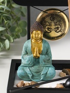 Японский сад камней настольный «Дзен. Будда в бирюзовом у гонга», с подставкой для благовоний и набором аксессуаров, 13.2×15×16 см  (артикул 10961672)  большой выбор товаров оптом и в розницу по низким ценам с доставкой