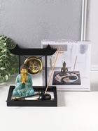 Японский сад камней настольный «Дзен. Будда в бирюзовом у гонга», с подставкой для благовоний и набором аксессуаров, 13.2×15×16 см  (артикул 10961672)  большой выбор товаров оптом и в розницу по низким ценам с доставкой