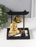 Японский сад камней настольный «Дзен. Будда в кремовом у гонга», с подставкой для благовоний и набором аксессуаров, 13.2×15×16 см  (артикул 10961673)  большой выбор товаров оптом и в розницу по низким ценам с доставкой