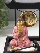 Японский сад камней настольный «Дзен. Будда в розовом у гонга», с подставкой для благовоний и набором аксессуаров, 13.2×15×16 см  (артикул 11006429)  большой выбор товаров оптом и в розницу по низким ценам с доставкой