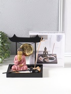 Японский сад камней настольный «Дзен. Будда в розовом у гонга», с подставкой для благовоний и набором аксессуаров, 13.2×15×16 см  (артикул 11006429)  большой выбор товаров оптом и в розницу по низким ценам с доставкой