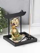 Японский сад камней настольный «Дзен. Будда в зелёном у гонга», с подставкой для благовоний и набором аксессуаров, 13.2×15×16 см  (артикул 11006431)  большой выбор товаров оптом и в розницу по низким ценам с доставкой