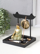 Японский сад камней настольный «Дзен. Будда в зелёном у гонга», с подставкой для благовоний и набором аксессуаров, 13.2×15×16 см  (артикул 11006431)  большой выбор товаров оптом и в розницу по низким ценам с доставкой