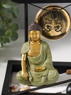 Японский сад камней настольный «Дзен. Будда в зелёном у гонга», с подставкой для благовоний и набором аксессуаров, 13.2×15×16 см  (артикул 11006431)  большой выбор товаров оптом и в розницу по низким ценам с доставкой