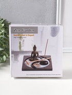 Японский сад камней настольный «Дзен. Будда в зелёном у гонга», с подставкой для благовоний и набором аксессуаров, 13.2×15×16 см  (артикул 11006431)  большой выбор товаров оптом и в розницу по низким ценам с доставкой