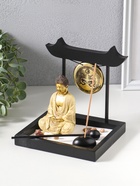 Японский сад камней настольный «Дзен. Будда в светлом, медитация у гонга», с подставкой для благовоний и набором аксессуаров, 13.2×15×16 см  (артикул 11006432)  большой выбор товаров оптом и в розницу по низким ценам с доставкой