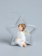 УЦЕНКА Сувенир полистоун подвеска "Ангелочек на звёздочке" серебристые крылья 4,5х11х11 см 1100835 - Фото 2