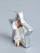 УЦЕНКА Сувенир полистоун подвеска "Ангелочек на звёздочке" серебристые крылья 4,5х11х11 см 1100835 - Фото 3