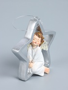 УЦЕНКА Сувенир полистоун подвеска "Ангелочек на звёздочке" серебристые крылья 4,5х11х11 см 1100835 - Фото 4