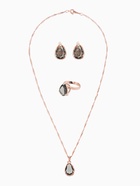 Гарнитур 3 предмета: серьги, кулон, кольцо безразмерное «Эдель» капля, цвет серый в золоте, 45 см - Фото 1