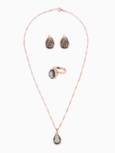 Гарнитур 3 предмета: серьги, кулон, кольцо безразмерное «Эдель» капля, цвет серый в золоте, 45 см