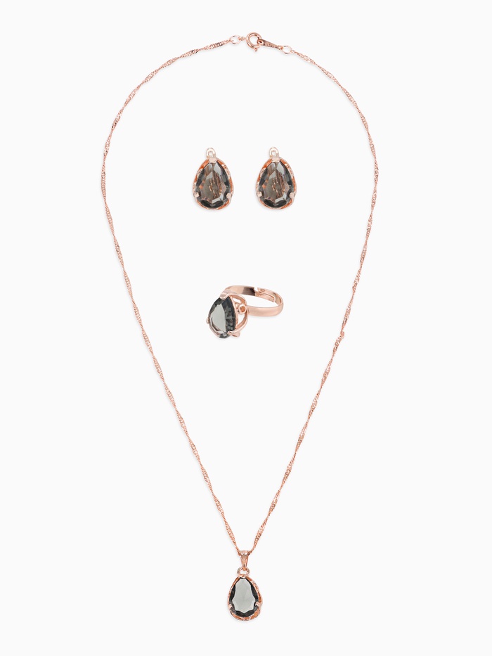 Гарнитур 3 предмета: серьги, кулон, кольцо безразмерное «Эдель» капля, цвет серый в золоте, 45 см