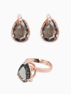 Гарнитур 3 предмета: серьги, кулон, кольцо безразмерное "Эдель" капля, цвет серый в золоте, 45см - фото 809329200