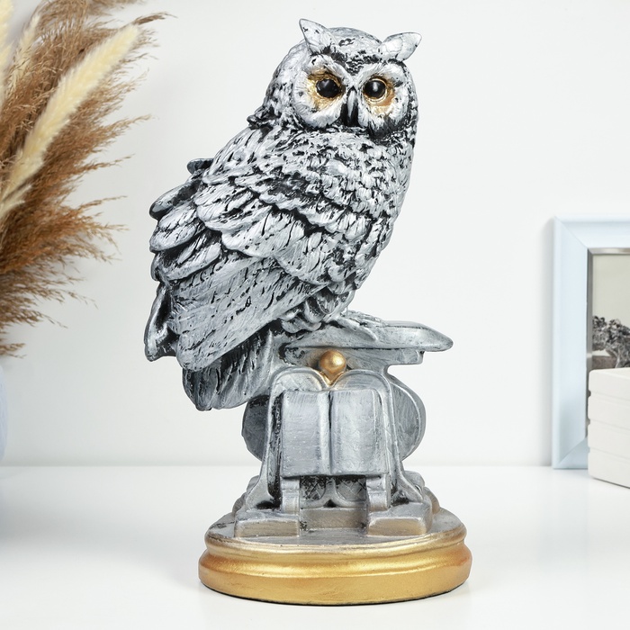 УЦЕНКА Копилка «Сова с книгой» серебро, 21×17×35 см - Фото 1