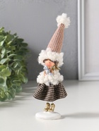 Сувенир полистоун "Ангелочек в клетчатом наряде с мехом, с лисичкой" 5х4х17,5 см - фото 809554364