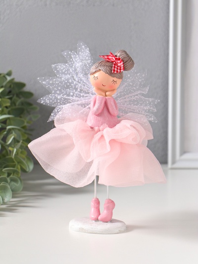 Фигурка полистоун «Малышка-фея с большим бантом в розовой юбке», 10.5×10.5×16.5 см
