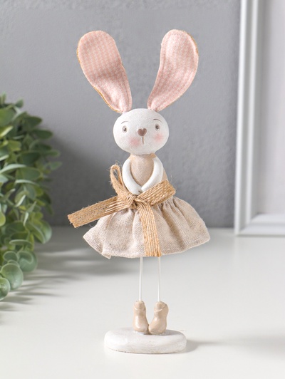 Фигура полистоун «Зайка в льняном платье с бантом», 12×10×22.5 см