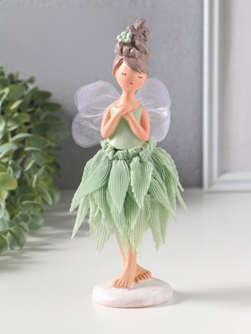 Фигура полистоун «Девочка-фея с цветком в волосах, в зелёной юбке», 6.5×5.7×21.5 см