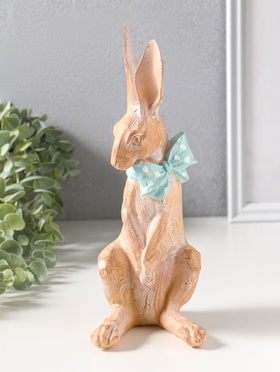 Фигура полистоун «Заяц с большим голубым бантом в белый горох», 11.5×9×25.5 см