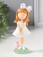 Сувенир полистоун "Малышка в платье в горох, с бантом в волосах, с мишкой" 6,5х4,5х16,8 см   1092990 - фото 809554470