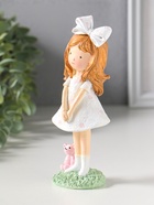 Сувенир полистоун "Малышка в платье в горох, с бантом в волосах, с мишкой" 6,5х4,5х16,8 см   1092990 - фото 809554473