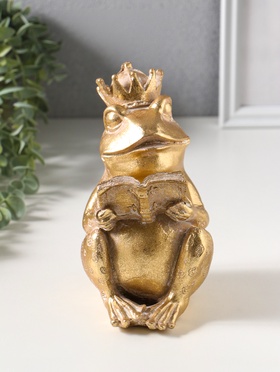 Фигурка полистоун «Лягушка в короне, читает книгу», под золото, 12×9.3×17 см