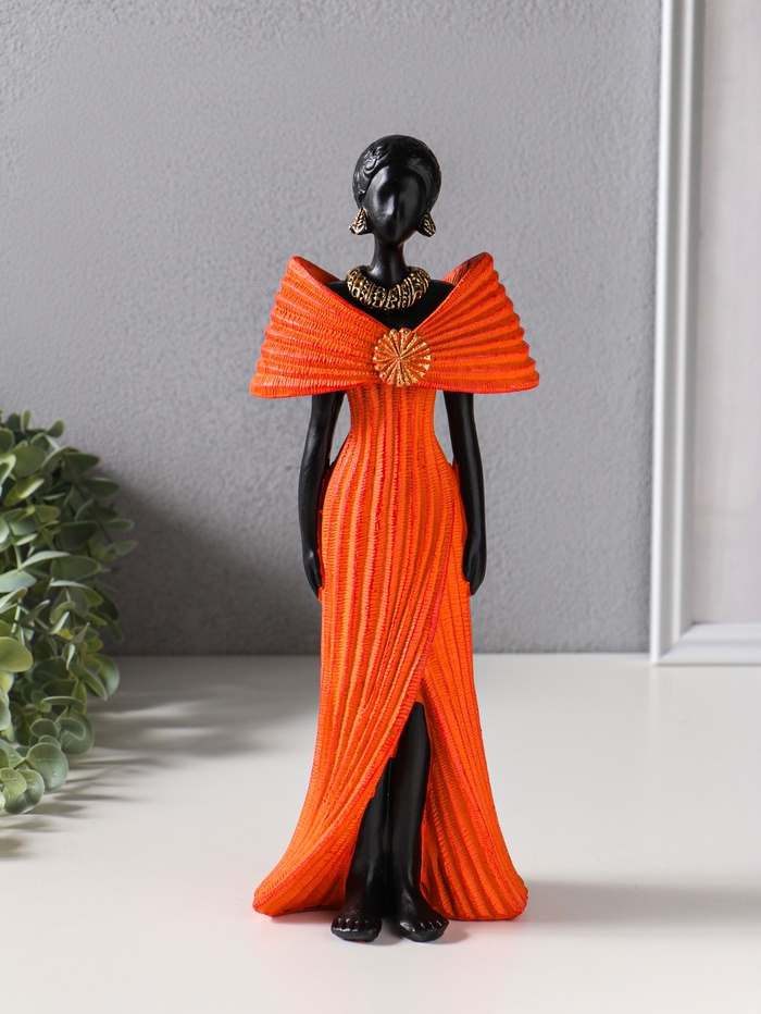 Фигура полистоун «Девушка в ярко-оранжевом платье с большим бантом», чёрный, 11×9.5×30.5 см - Фото 1