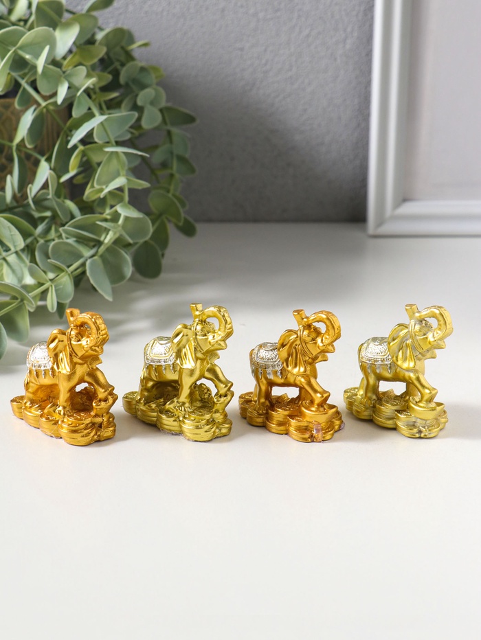 Набор фигурок 4 шт. «Слон на монетах и слитках», полистоун под золото, 2.5×5×5 см