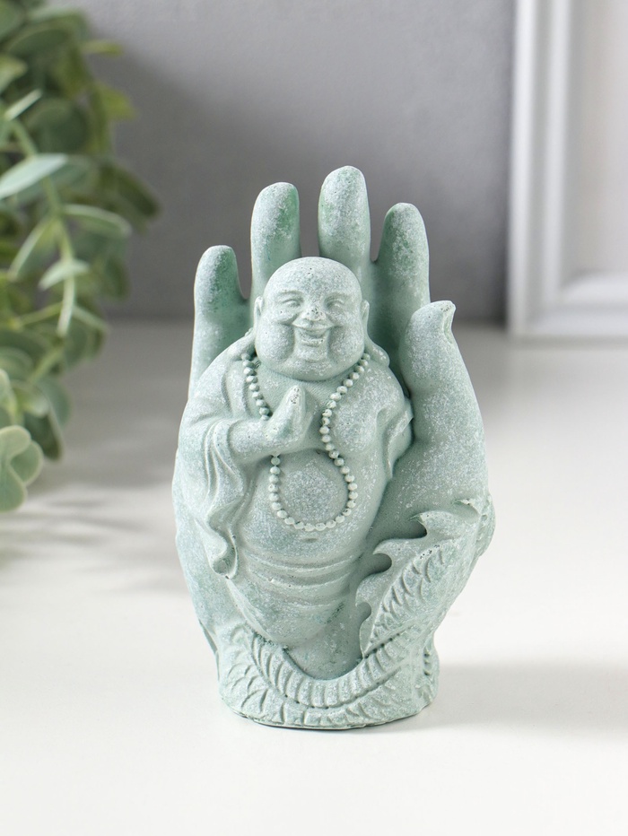 Фигурка полистоун «Хотей и рука с драконом», зелёный, 6.5×7×12.5 см