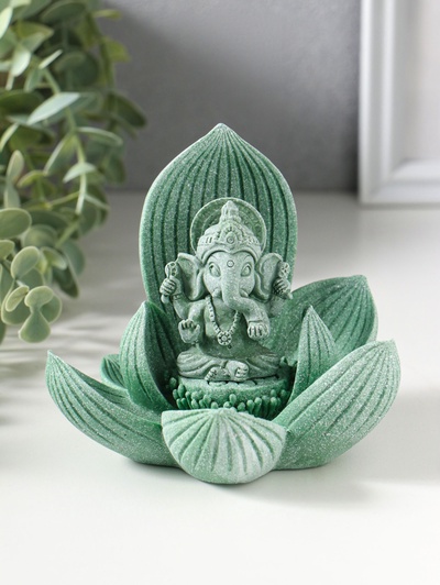 Фигурка полистоун «Лотос и Ганеша», зелёный, 12.5×12.5×11 см