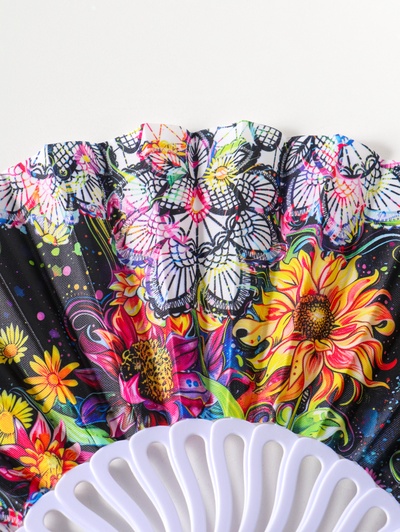 Веер складной «Подсолнухи и мехенди», 22.5 см