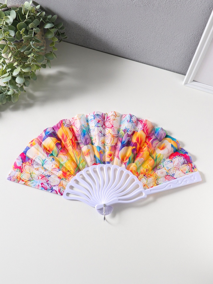 Веер складной «Каллы и мехенди», 22.5 см - Фото 1