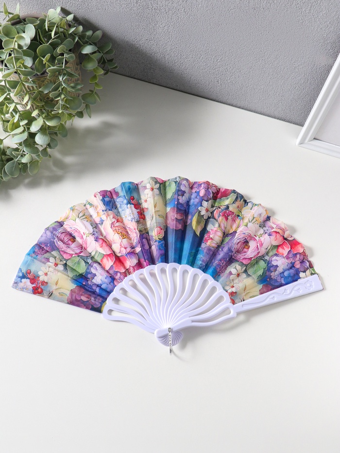 Веер складной «Пышные пионы и гортензии», 22.5 см - Фото 1