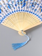 Веер складной с кисточкой «Черепахи», белый с золотом, 23 см - Фото 4