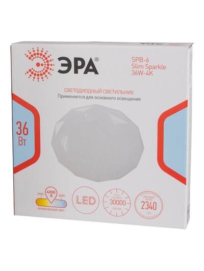 Светильник потолочный LED SPB-6 Slim Sparkle, 36 Вт, 4000К, 33×5.5 см, без ПДУ, белый