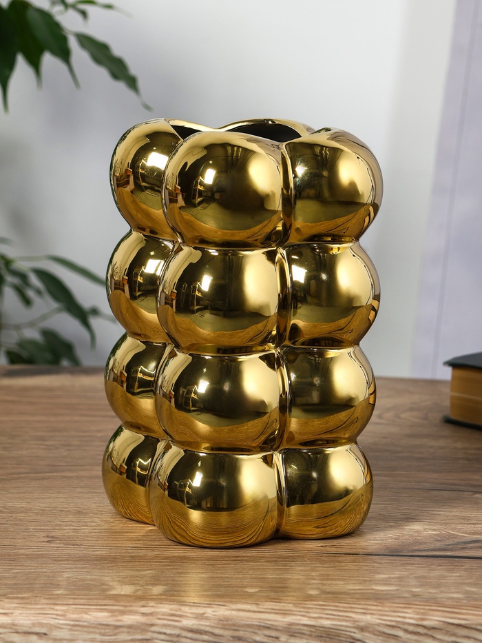 УЦЕНКА Ваза керамика настольная «Дайзи» шарики, h=20×11, d=7 см, золото - Фото 1